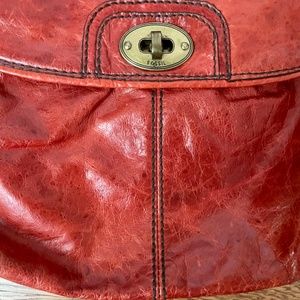 Fossil Long Live Vintage Burnt Orange Leather Crossbody Shoulder Hobo Handbag